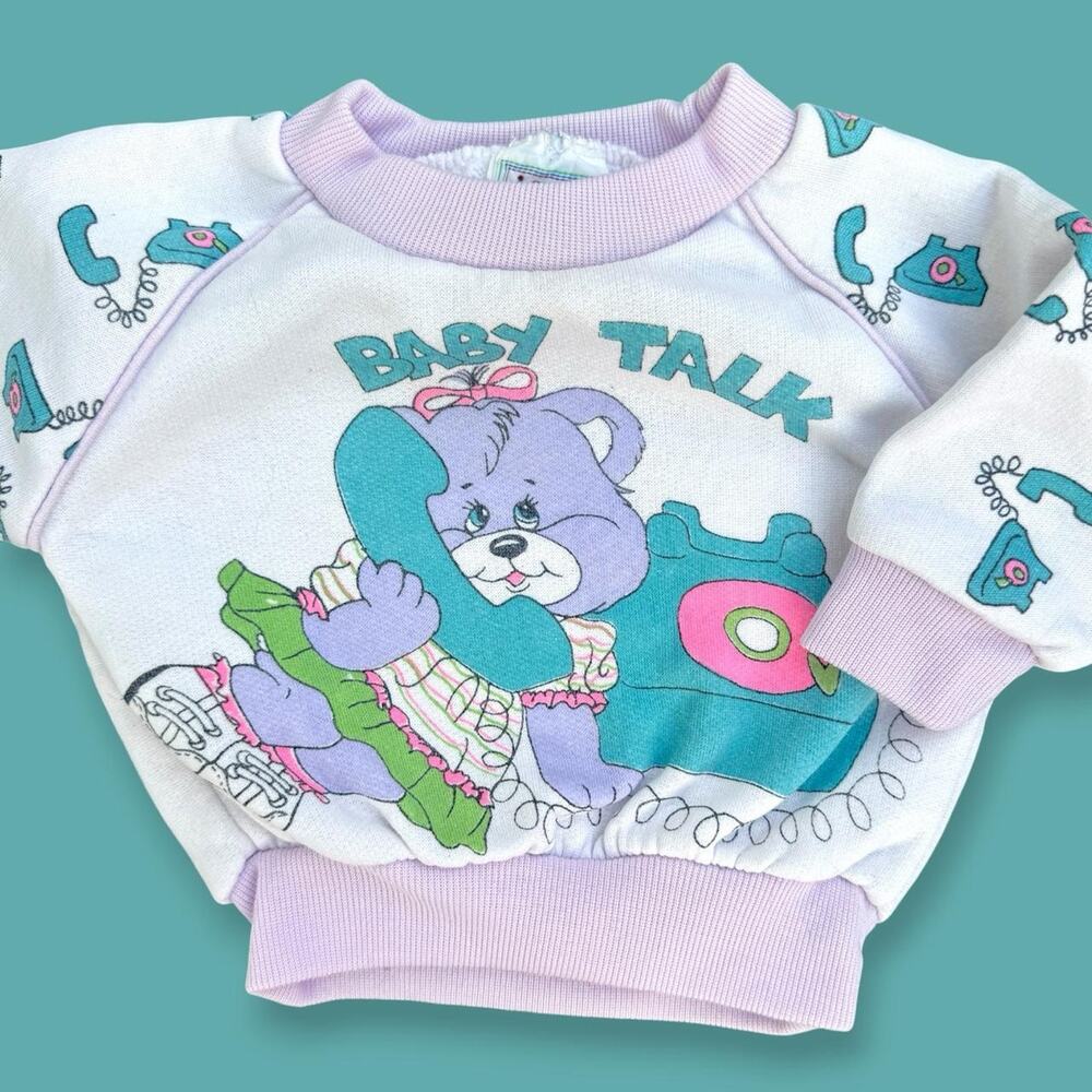 Kids Baby Talk Vintage Teddy Bear Sweatshirt Size 6/9M 90s Graphic Full House